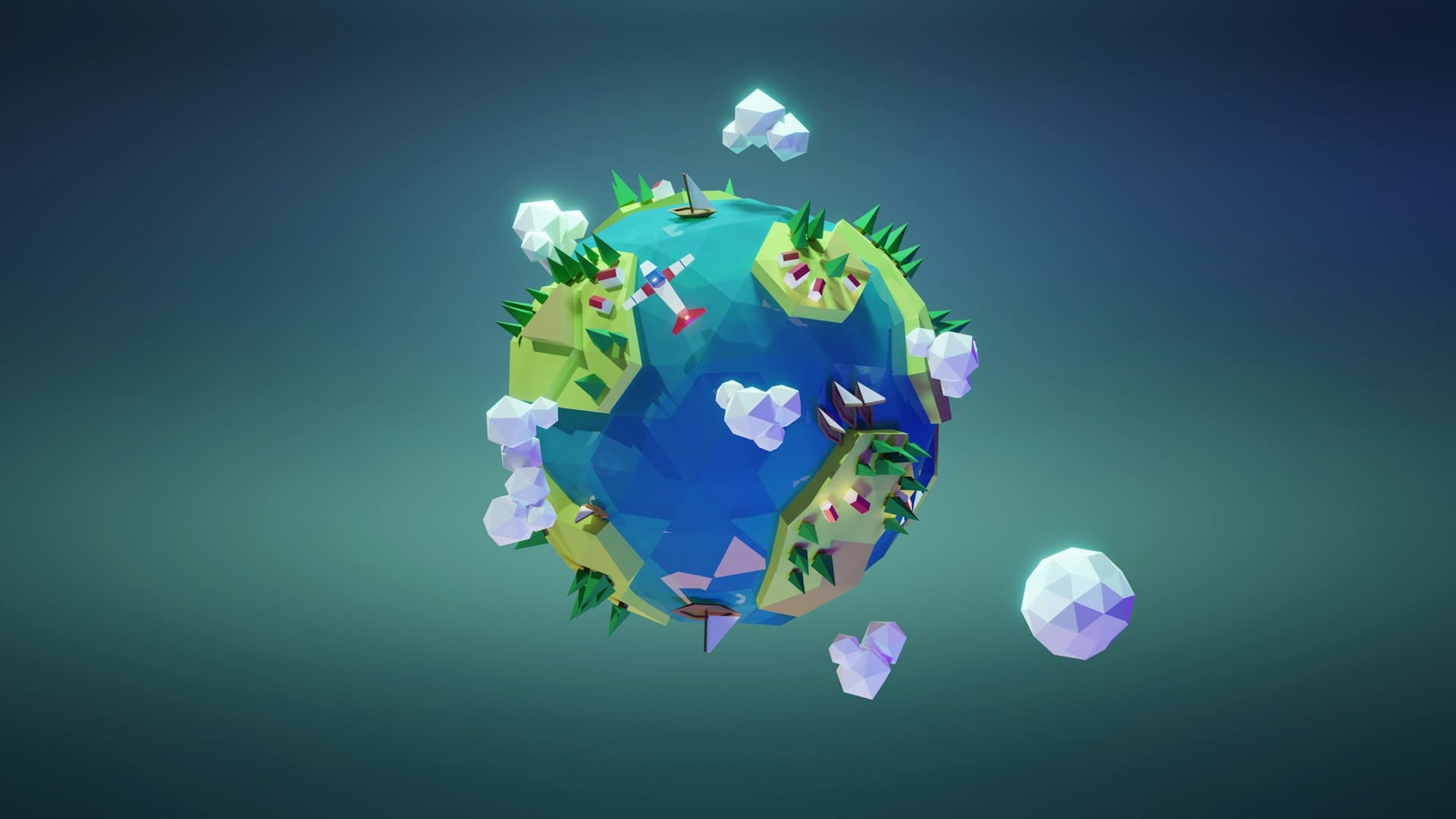 Stylized 3D Earth with sustainable elements